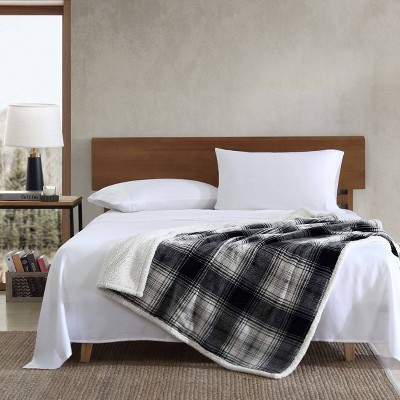 Vail Plaid Grey 50"x60" Reversible Fleece Sherpa Throw Blanket