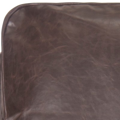 Espresso Birch Wood & Antique Brown Faux Leather Arm Chair