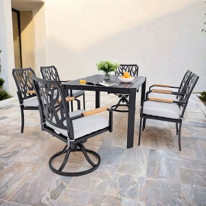 Kumasinova 7 Pcs Aluminum Patio Furniture Set,Modern Dining Table Set with 6 Chairs(4 Stationary&2 Swivel Rockers),Removable Cushions for Backyard - 1 of 4