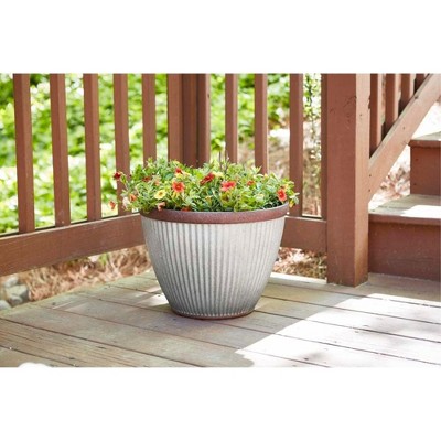 Westlake 10" Rustic Galvanized Resin Round Planter for Indoor/Outdoor