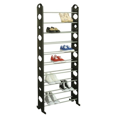 Home Basics Stackable  30 Pair Metal and Plastic Shoe Rack, Black