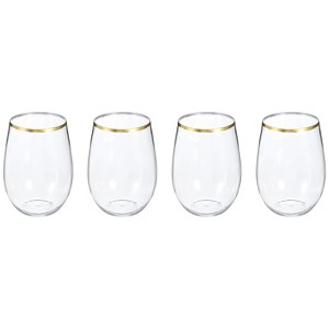 Unique Bargains PET Lightweight Stemless Gold Trim Wine Glasses 4 Pcs - 1 of 4