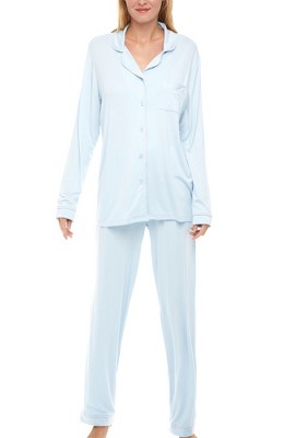 Adr Classic Knit Pajamas Set With Pockets, Lightweight Long Sleeve Pj Set  Light Blue Large : Target