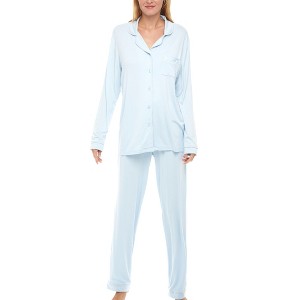 ADR Women's Soft Knit Jersey Pajamas Lounge Set, Long Sleeve Top and Pants with Pockets - 1 of 4