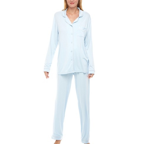 Adison Medium Blue Long sleeve henley top and legging PJ set, XS