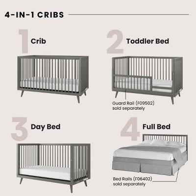 Lunar Gray Mid-Century Modern Convertible Crib and Dresser Set