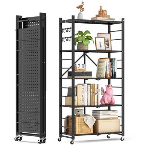 SKONYON 5-Tier Storage Shelves, Foldable Metal Shelving Units for Garage Kitchen Bakers, Collapsible Organizer Rack, Heavy Duty on Wheels - 1 of 4