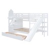 Full-Over-Full Castle Style Bunk Bed with 2 Drawers 3 Shelves and Slide - Pink - 3 of 4
