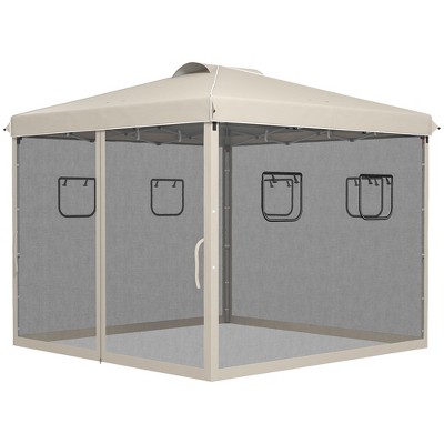 Beige 10' x 10' Pop Up Canopy Tent with Mesh Curtains