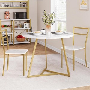 Jojoka 3-Piece Dining Table Set for 2, Small Round Dining Set with 2 Upholstered Chairs - 1 of 4