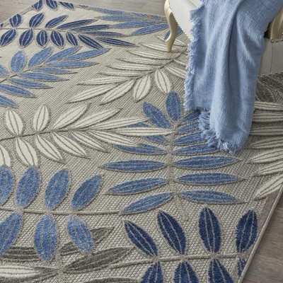 Aloha Blue/Grey Synthetic 5'3" x 7'5" Easy Care Area Rug