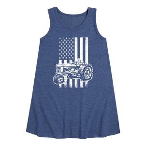 Girls' - Instant Message - Tractor American Flag Graphic Sleeveless Aline Dress - 1 of 4