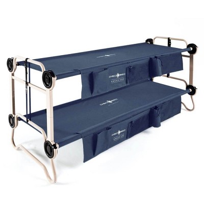 Disc-O-Bed Large Cam-O-Bunk 79 x 28 Inch Portable Folding Bunked Double Camping Cot Bed with 2 Organizers and 2 Carry Bags, Navy Blue