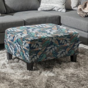 Christopher Knight Home Karaugh Contemporary Floral Pattern Storage Ottoman with Birch Legs - 1 of 4