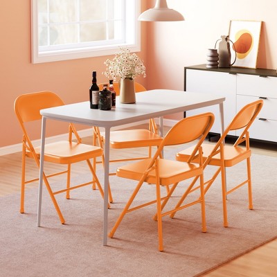 Folding Chairs Set of 4, Foldable Chairs with Metal Frame, Hold Up to 350 Pounds, Portable Beige Folding Chairs Suitable for Office, Camping