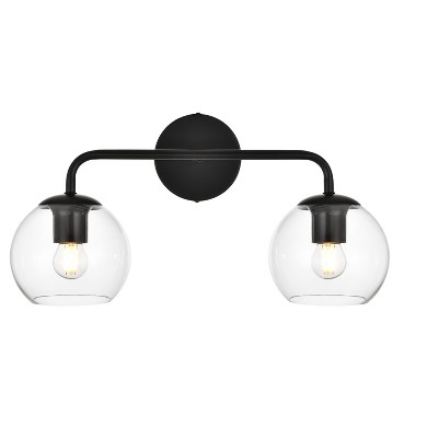 Modern Black Iron and Clear Glass 2-Light Wall Sconce