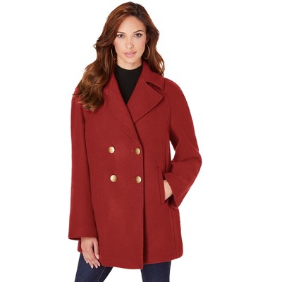 Roaman's Women's Plus Size Modern A-line Peacoat, 38/40 - Deep Crimson ...