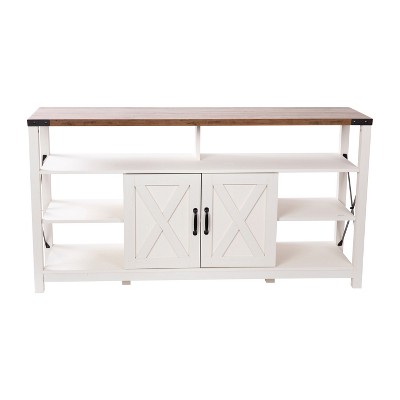 White and Rustic Oak 60" Farmhouse TV Stand with Cabinet