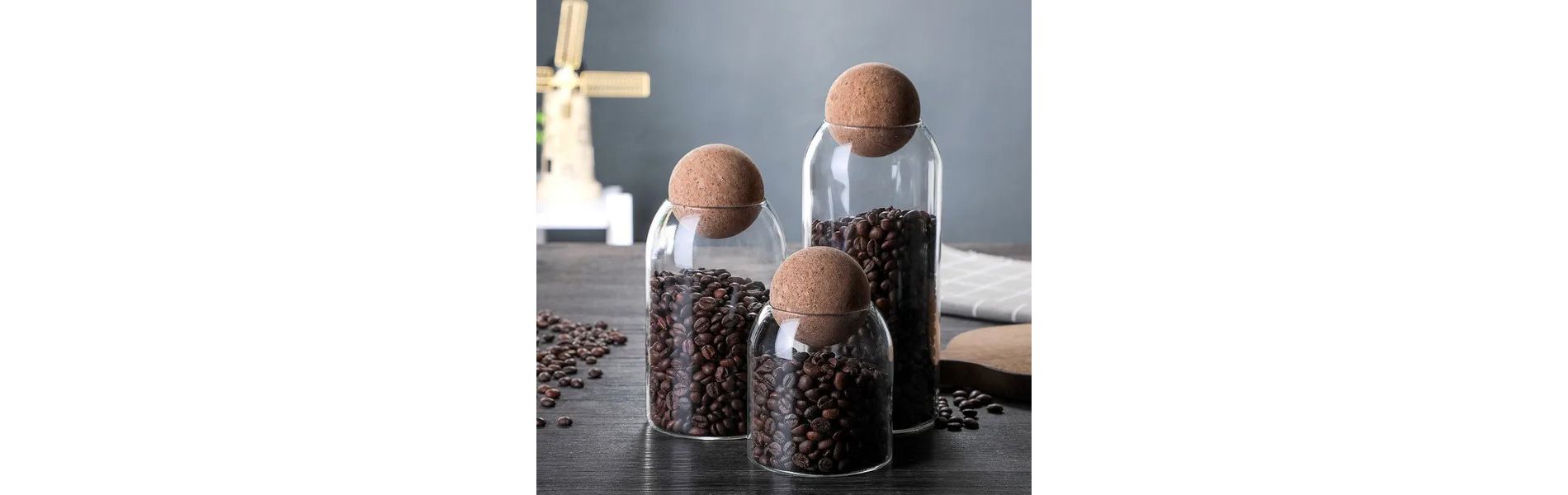 1 SET Storage ball jar, glass tea jar, minimalist cork jar, sealed candy jar, storage jar, coffee jar, dry food storage jar, coffee storage container