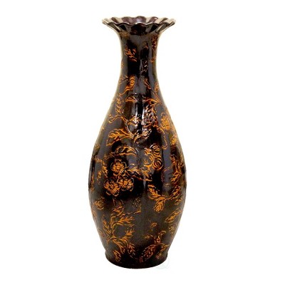 Traditional Brown Trumpet Shaped 36" Plastic Floor Vase