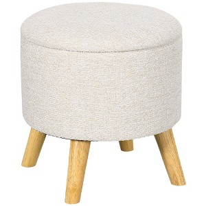 Aghana Digitals Cream White Storage Ottoman Stool: Linen Fabric Padded Seat, Multifunctional Indoor - 1 of 4