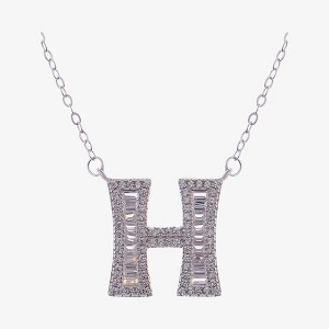 Anna-Kaci Silver Tone Initial Letter Pendant Necklace with Crystal Rhinestone Accents - 1 of 4