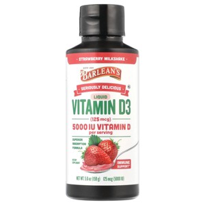 Barlean's Liquidity Vitamin D3 - Strawberry Milkshake 5,000 Iu (125 mcg) 5.6oz Liquid - 1 of 4