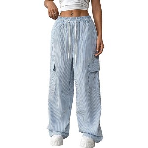 Coolmee Women's Palazzo Pants Striped Flowy Tie Knot Wide Leg High Waist Dressy Casual Work Pants Trousers - 1 of 4