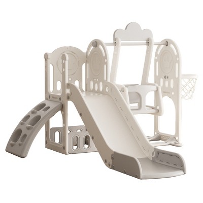 Infurnic Baby Activity Gyms, Kids Slide Playset with with Climbing and Strong swing, for Indoor Playground, Gray, 62.2"*65"*44.5"