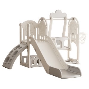 Infurnic Baby Activity Gyms, Kids Slide Playset with with Climbing and Strong swing, for Indoor Playground, Gray, 62.2"*65"*44.5" - 1 of 4