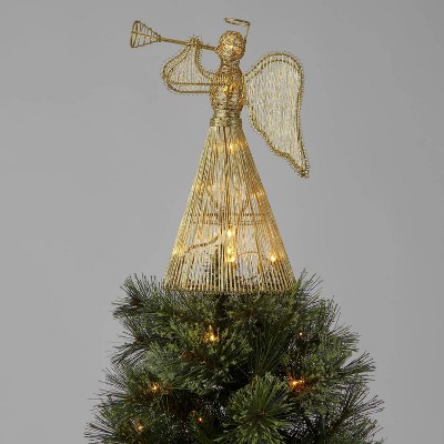 12in Lit Angel Holding Trumpet Tree Topper Gold - Wondershop™