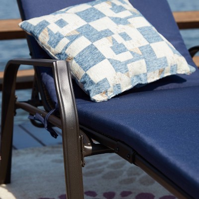 Blue Metal Chaise Lounge Set with Cushions and Table