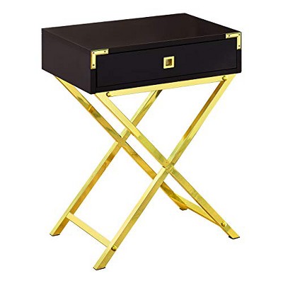 Monarch Specialties Accent Table Side End Nightstand Lamp Storage Drawer Living Room Bedroom Metal Laminate Brown Gold Contemporary Modern