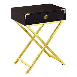 Monarch Specialties Accent Table Side End Nightstand Lamp Storage Drawer Living Room Bedroom Metal Laminate Brown Gold Contemporary Modern - 1 of 4