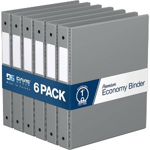 Davis Group 6pk 1" Premium Economy Round Ring Binder Gray: Hard Cover, 200 Sheet Capacity, 2 Pockets, Polypropylene - 1 of 4