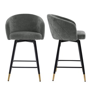 Bekrvio Swivel Counter Height Bar Stools Set of 2, 26" Modern Upholstered Barstools with Barrel Arms & Backs, Bar Stools for Kitchen Island - 1 of 4