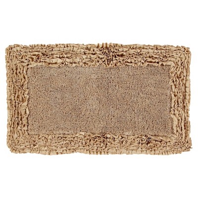 Taupe Cotton Shaggy Border Bath Rug with Ruffles