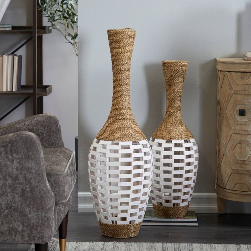 40&#39;&#39; x 13&#39;&#39; Tall Seagrass Woven Floor Vase White - Olivia &#38; May, 2 of 7