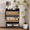 CuisinSmart Farmhouse Shoe Storage Cabinet with Metal Legs, Narrow Hidden Shoe Rack with 2 Flip Drawers, Shoe Organizer for Entryway, Black +Wood - 2 of 4