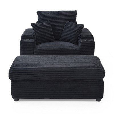 VYNXARIA Oversized Accent Chair with Ottoman, Single Sofa Chair with Large Seat and Extra Wide Armrests,Black