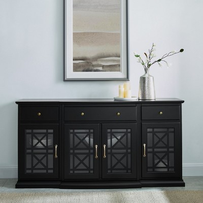 NicBex 59.75" Classic 4-Doors Sideboard,Kitchen Storage Cabinets with Glass Doors and 3 drawers for Kitchen and Dining Room,Black/Teal/White