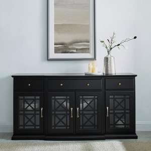 NicBex 59.75" Classic 4-Doors Sideboard,Kitchen Storage Cabinets with Glass Doors and 3 drawers for Kitchen and Dining Room,Black/Teal/White - 1 of 4