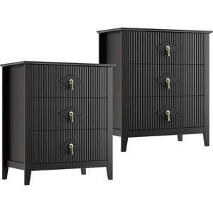 2Pcs Fluted Wood Nightstands, 27.5" Wide 3-Drawer Dresser Set, Modern Bedside Tables, Chest of Drawers for Bedroom, Living Room - 1 of 4