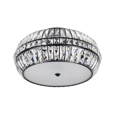PAKOKULA Modern 18.3 in. 3-Light Black Drum Semi-Flush Mount Ceiling Light With Irregular Crystal Shade and No Bulbs Included