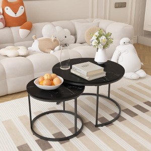 CAVINAS Nesting Coffee Table, Marble Coffee Table Round, Metal Frame End Tables Living Room Set of 2 for Office - 1 of 4