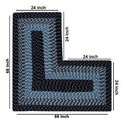 Navy Stripe Braided Polypropylene Reversible Rug, 24" x 68"