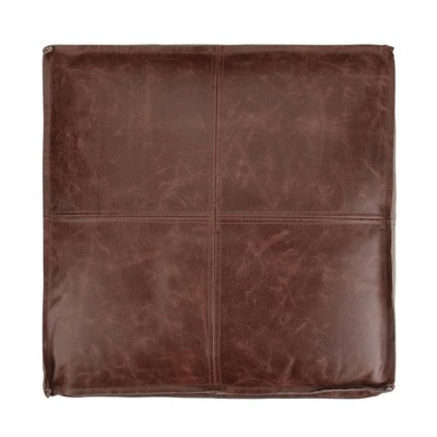 Erving Square Brown Genuine Leather Pouf
