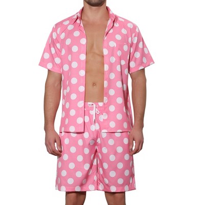 Lars Amadeus Men's Short Sleeves Hawaiian Polka Dots Shirts Shorts 2-Pieces Set