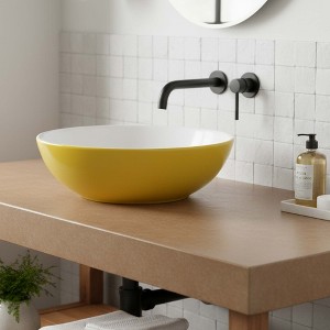 16" Round Ceramic Vessel Bathroom Sink – Modern Textured Interior Bowl Design - 1 of 4