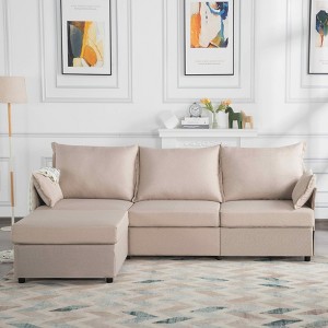 MAYEERTY 93.7" Modular Sofa with Ottoman - Removable Washable Covers, 3 Colors, 2 Arm Pillows - 1 of 4